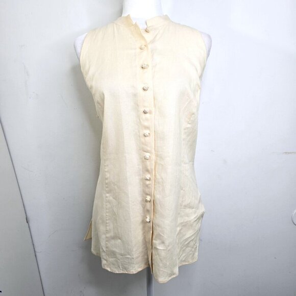 Lauren Ralph Lauren 100% Linen Sleeveless Button up Shirt Beige Cream - Picture 3 of 7